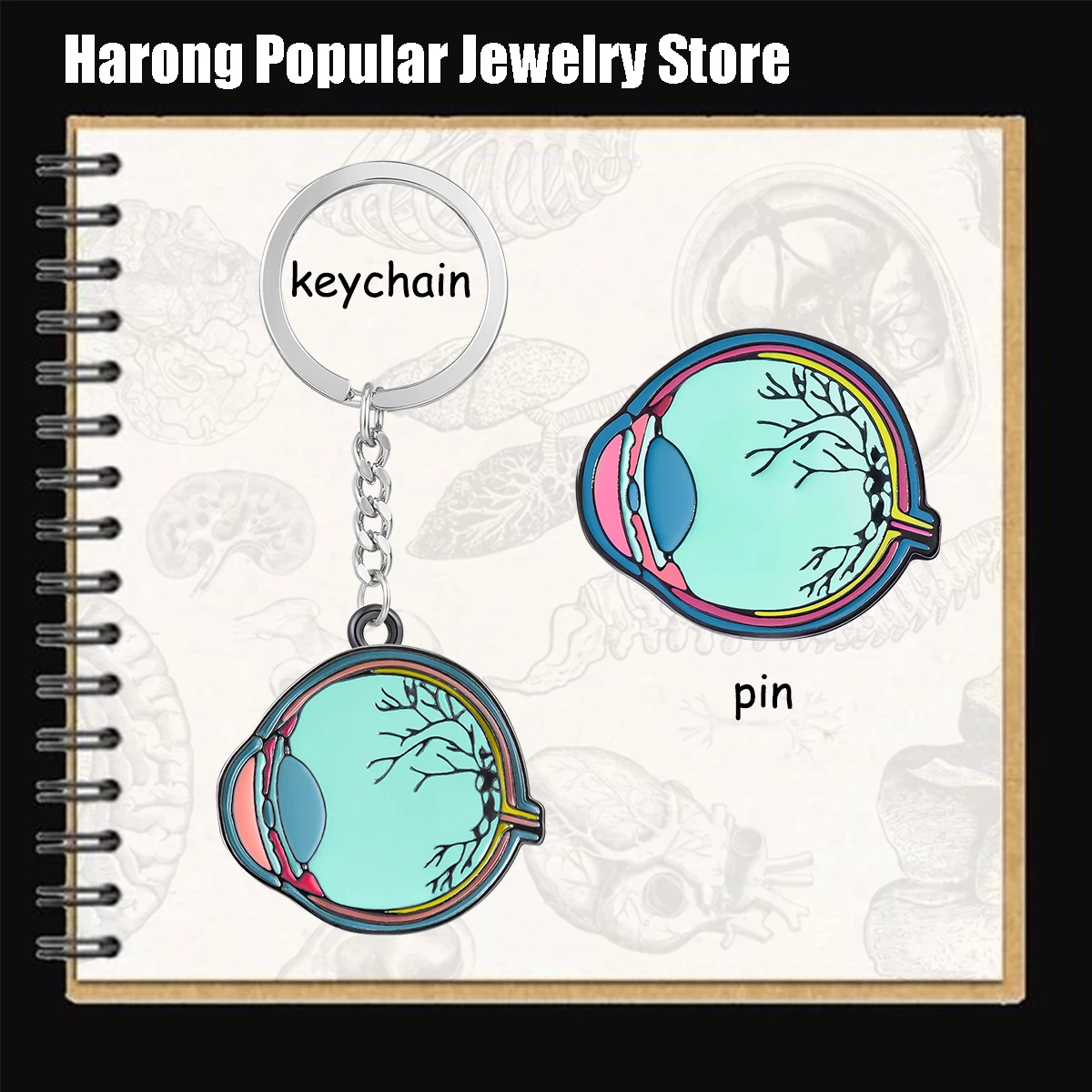 Harong Cute Ophthalmology Enamel Keychain Pendant Cute Colorful Eyeball Pin Brooch Accessories Gift for Ophthalmologist Student