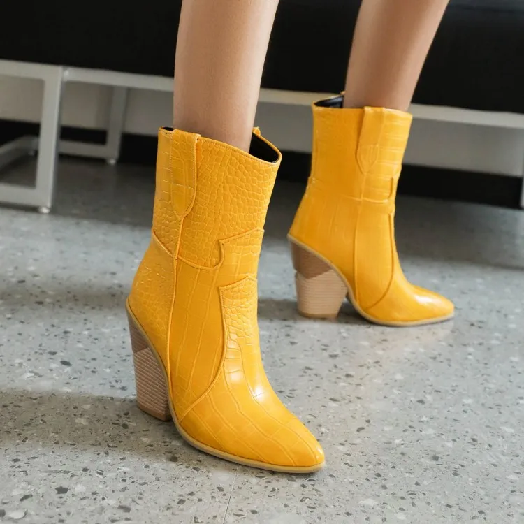 Women Boots High Heels Female Shoes  Round Toe Snake Print Winter Footwear Stiletto Ankle Ladies Wedge Rubber Autumn Large Size