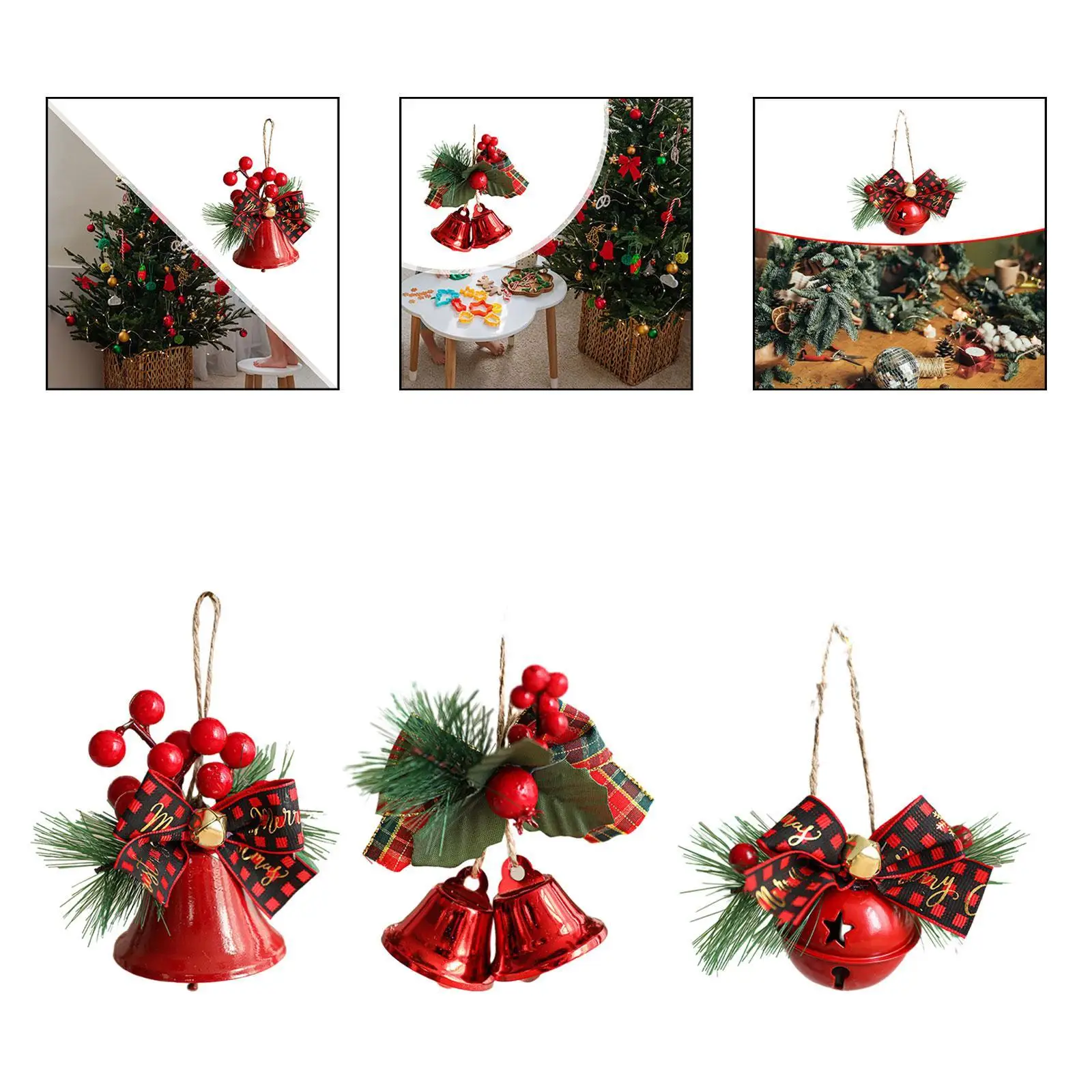 Christmas Bow with Bell Hanging Ornament Small Decorative Shatterproof Door Hanger for Indoor Outdoor Holiday Shop Party Home image 4