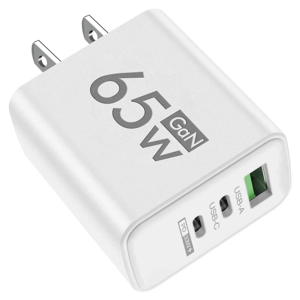 65 W GaN USB-Ladegerät, 3 Anschlüsse, PD Typ C, schnelles Aufladen, EU/US/KR-Stecker, Reise-Wandadapter, Schnellladung, USB-C-Ladegerät, Netzteil