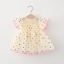 Summer Newborn Girl Baby's Clothes Colored Dots Dress Costume for Infant Girl Clothing 0-3 Year Baby's Birthday Dresses Dress