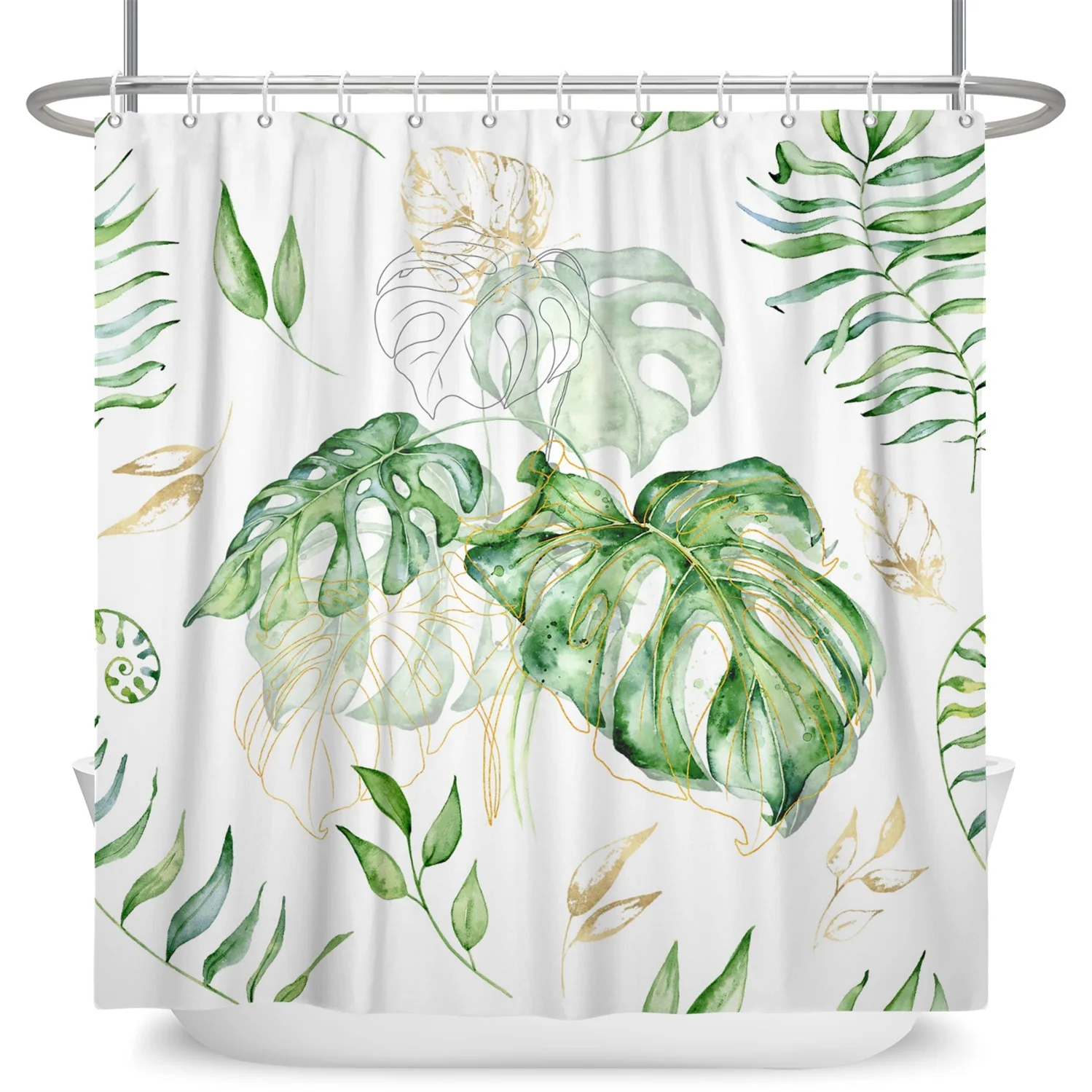 Tropical Leaves Shower Curtains Palm Leaf Watercolor Plant Bath Curtain Polyester Fabric Modern minimalism Bathroom Decor Hooks