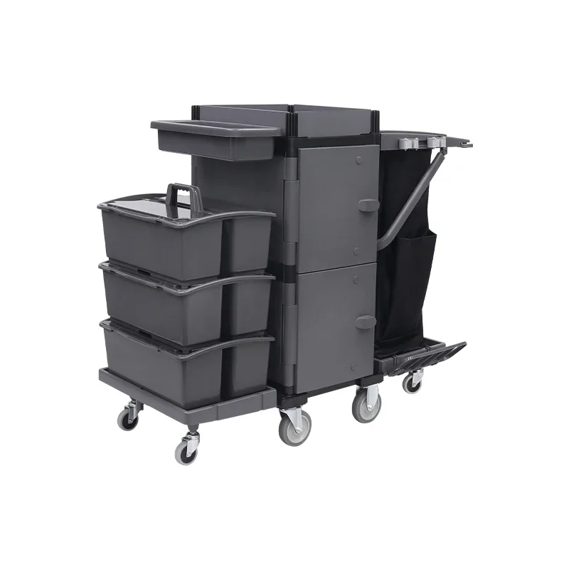 Premium Lockable Janitor Truck Supply Professional Plastic Janitorial Cleaning Service Bucket Trolley