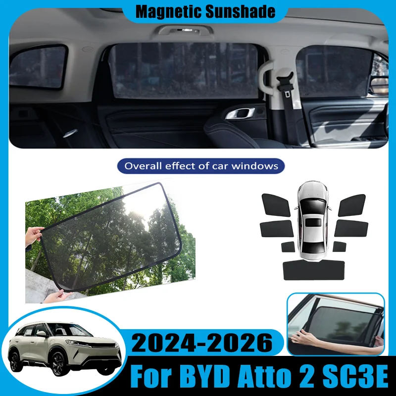 Car Mesh Sunshades For BYD Atto 2 Accessorie Yuan Up 2024 2025 2026 Magnet Window Cover Breathable Net Magnetic Privacy Curtains