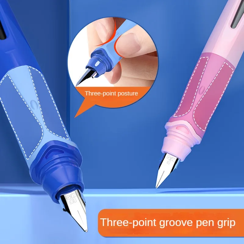 M&G Student Erasable Fountain Pen Set 1 Fountain Pen 1 Ink Absorber 6 Ink Bladder 3.4 Caliber Children's Practice Pen Blue/Pink