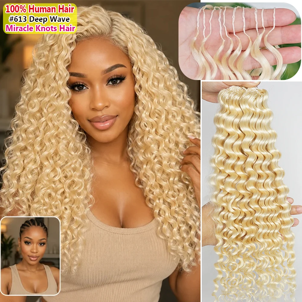 60g-300g Boho Braids Human Crochet Hair Deep Wave Feather Crochet Human Hair Blonde 613 Miracle Knots Hair 2# 27# 30# Human Hair Braiding Hair Deep Wave Bundles Crochet Human Hair Miracle Knots Pre Separated Bohemian Curls For Braids 100% Human Hair