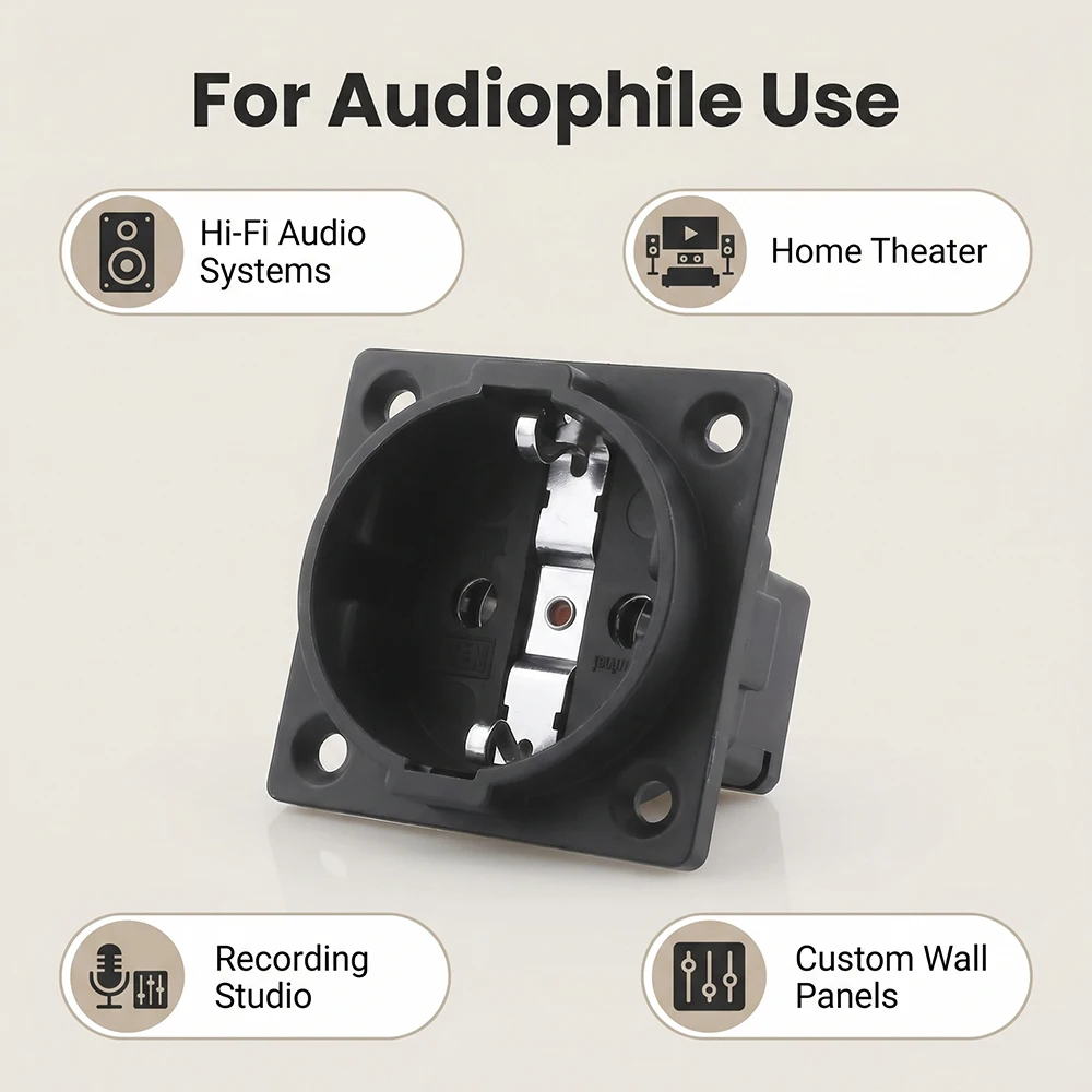 Aouyade AE03G European Standard Gold-Plated Rhodium Wall Socket Plug for Audio Power 86 Positive Panel Outlet 250V 16A