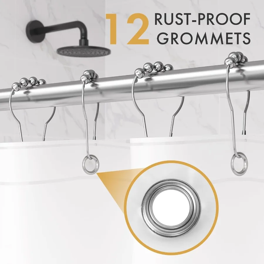 2 Pack 72 x 72 Inches PEVA Plastic Shower Liner with 3 Weighted Stones and 12 Rustproof Metal Grommets for Standard Size Bathro