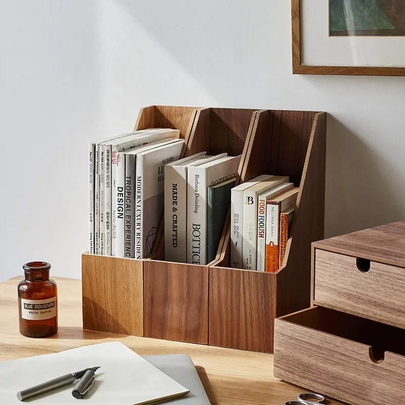 Desktop storage office supplies wooden Japanese file frame office triple quadruple a4 paper data sorting bookshelf