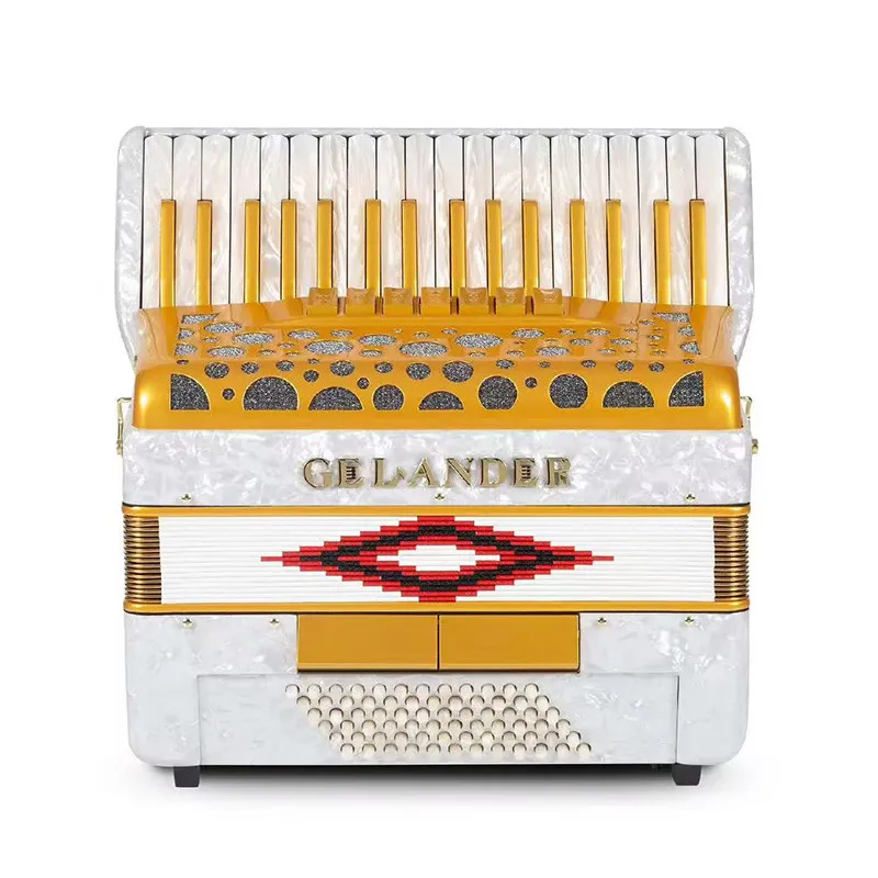 White Piano Accordion 72 Bass 34 Keys, Professional Performance Grade