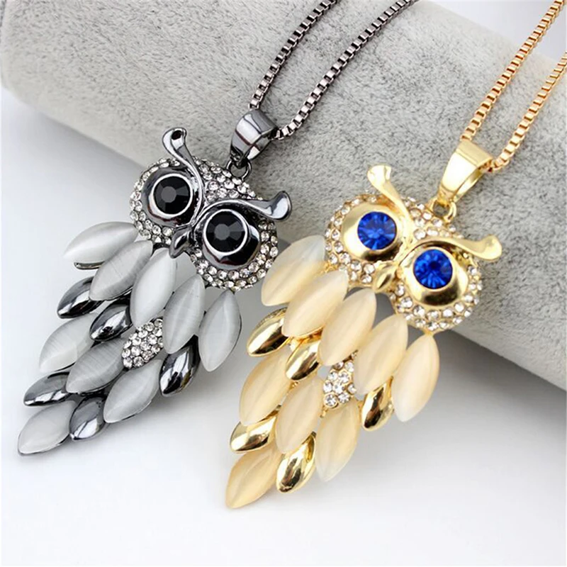 2023 Fashion Alloy Crystal Owl Pendant Necklace For Women Choker Girls Pendants Long Chain Sweater Necklaces Bijoux Jewelry