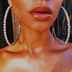 New 100mm Big Hoop Earrings For Women Girls Circle Crystal Rhinestone Earrings Black Gold Silver Color Round Earings Party Gift