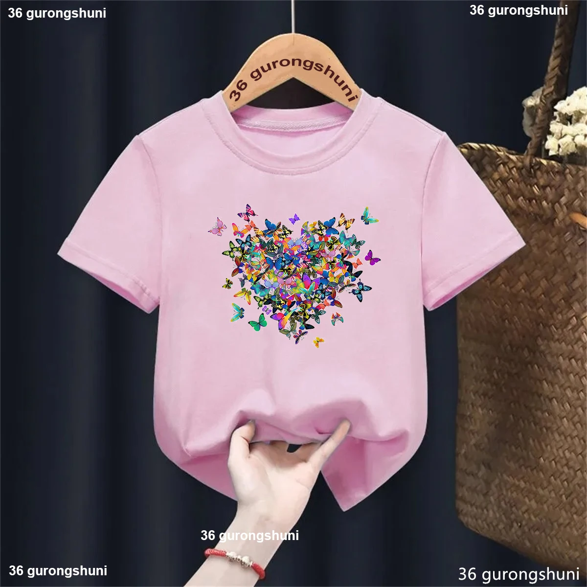 

Newest Beautiful Butterfly Love Printed Tshirt Girls Kawaii Summer Fashion T-Shirt Kids Clothes Short Sleeve T Shirt Top