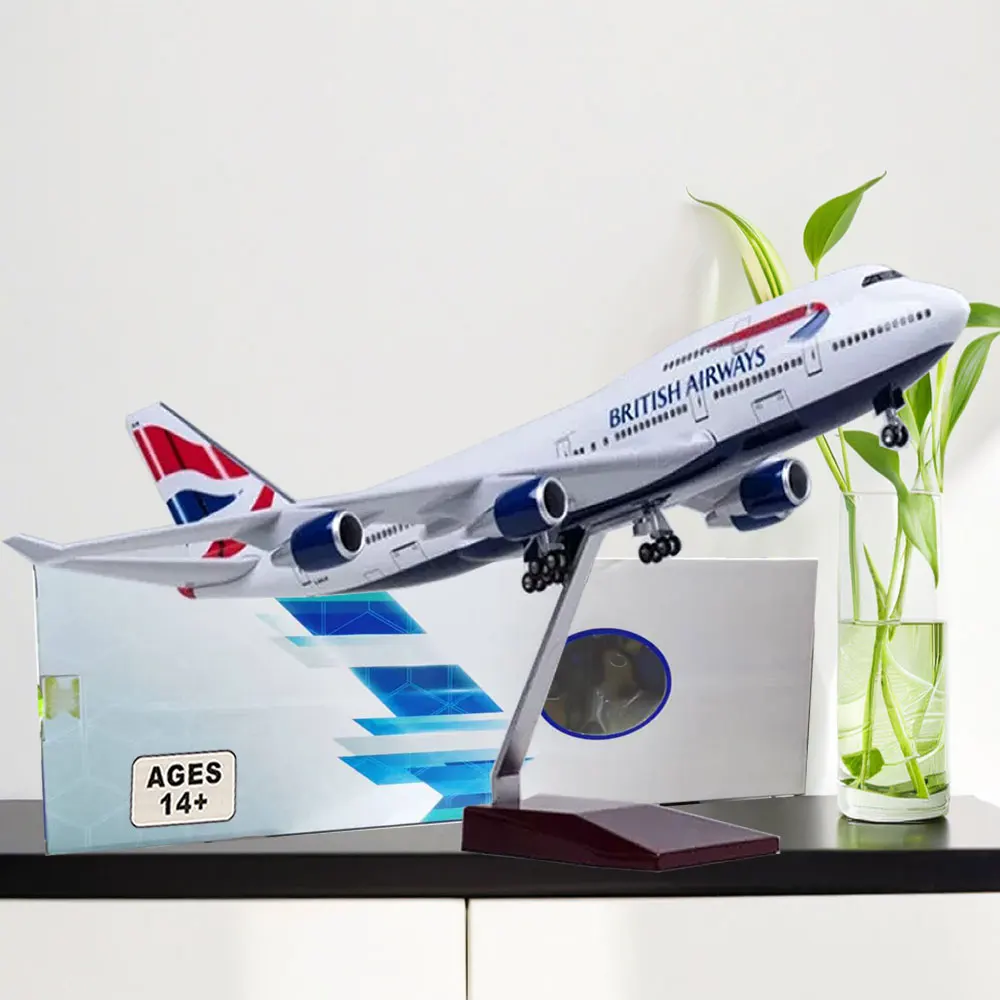 

47CM British Airways B747 Model Aircraft 1:150 Scale With Wheel LED Light Die-casting with LED Light(Touch or Sound Control) for