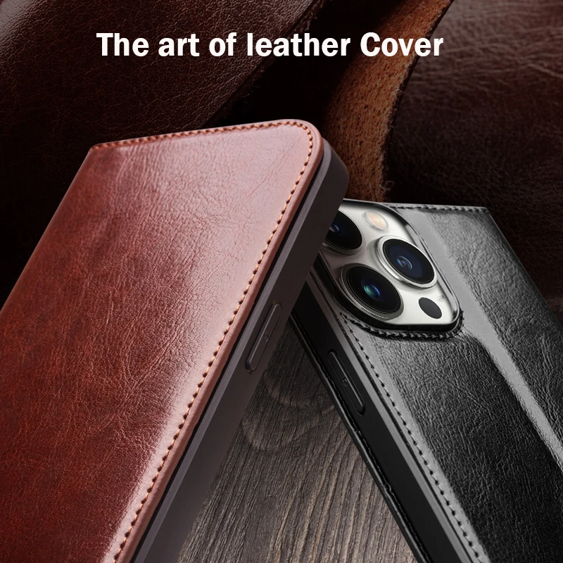 QIALINO Genuine Leather Flip Case for iPhone 15 14 13 12 Pro Max Handmade Cover with Card Slots Case for iPhone 16pro 14 15 Plus