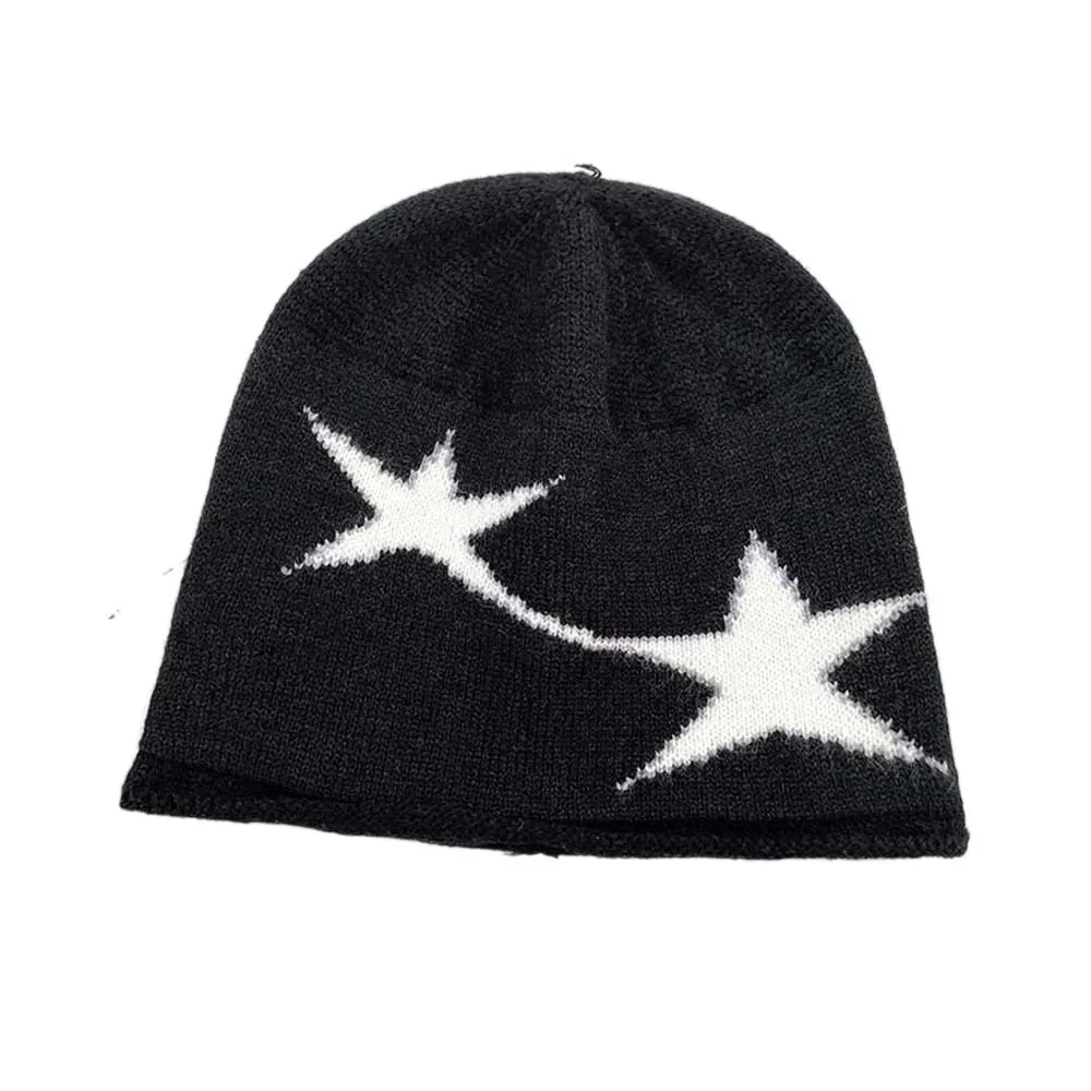 

Personality Elastic Star Knitted Hat Streetwear Hip-hop Jacquard Woolen Hat Dome Korean Style Y2K Pullover Cap Warmer