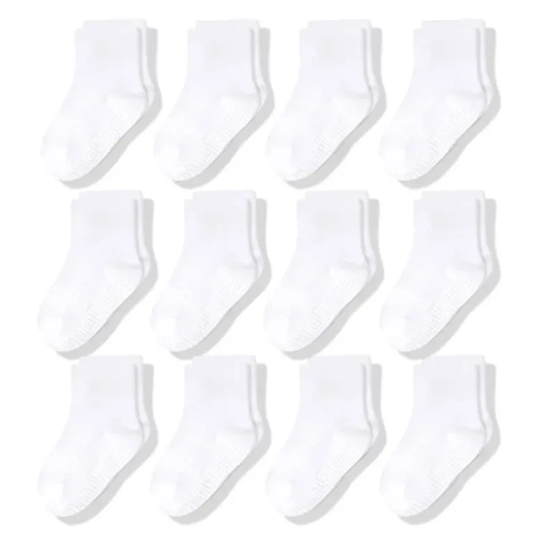 12 Pairs/Lot Non Slip Toddler Socks  with Grip for Boys Girls Baby Infants Kids Anti Skid Cotton Crew Socks 1-7Years