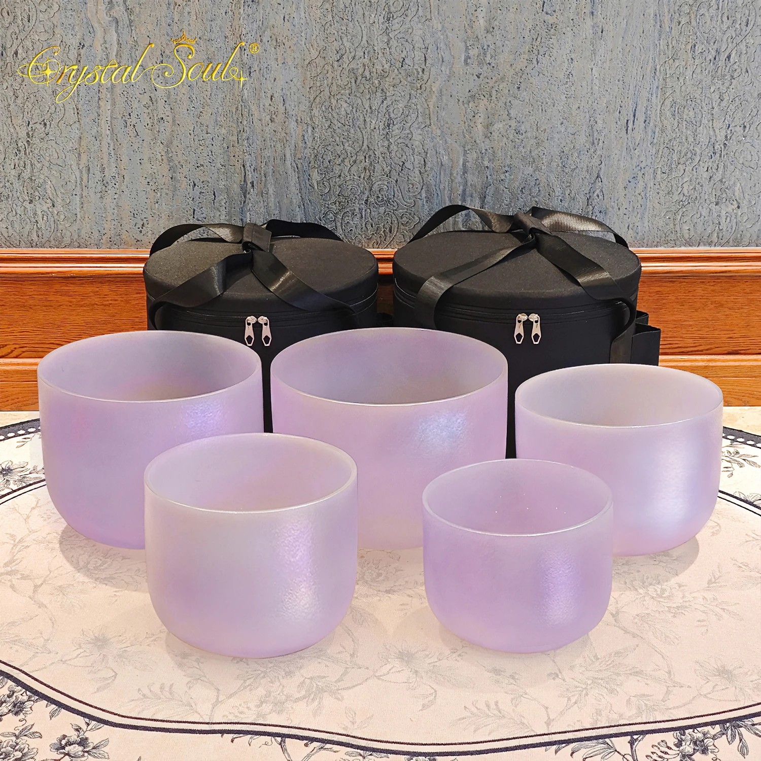 Crystal Soul 432Hz 8-12 Inch Purple Exclusive Design Harmony Moonstone Crystal Singing Bowl Set