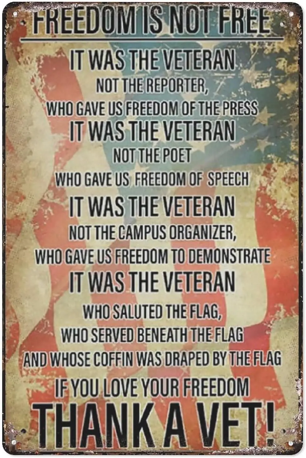 Metal Tin Sign Vintage If You Love Your Freedom Thank A Vet Veteran Retro Veterans Day Tin Signs Indoor & Outdoor Home Bar  sign