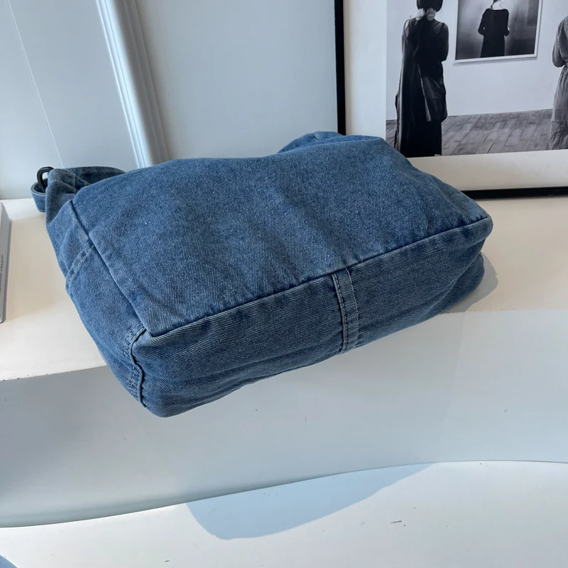 Borse di tela da uomo e da donna multi tasca di grande capacità in denim tinta unita, borsa a tracolla a spalla singola per pendolarismo, college st