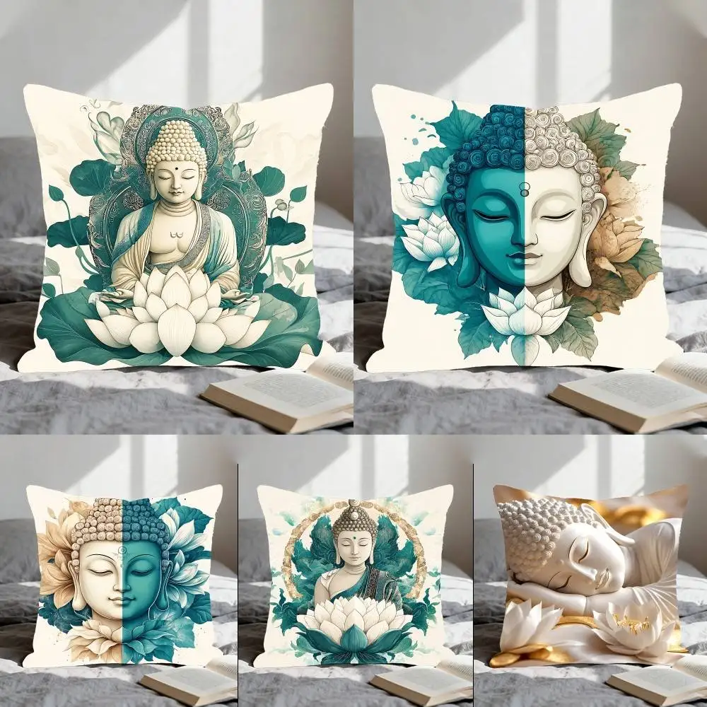 Buddha And For Lotus Pillow Case Throw Pillow Cover Nordic Vintage Style Cushion Covers Home Living Room Sofa Couch Seat Decor