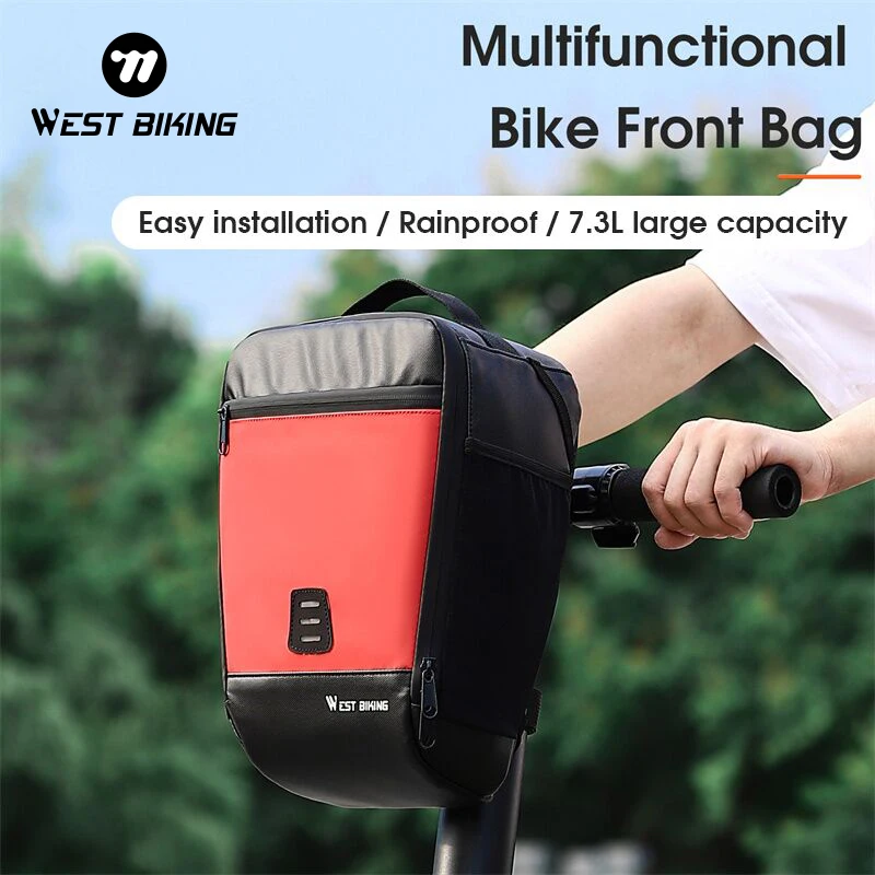 WEST BIKING Multifunctional Bicycle Front Bag Rainproof 7.3L large capacity Handlebar Pouch Scooters Electric Vehicles Backpack