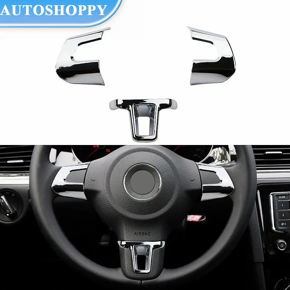 

ABS Chrome for Volkswagen VW Golf 6 MK6 Polo Jetta MK5 2011 2012 2013 Polo Bora Steering Wheel Chrome Trim Sequins Cover Sticker