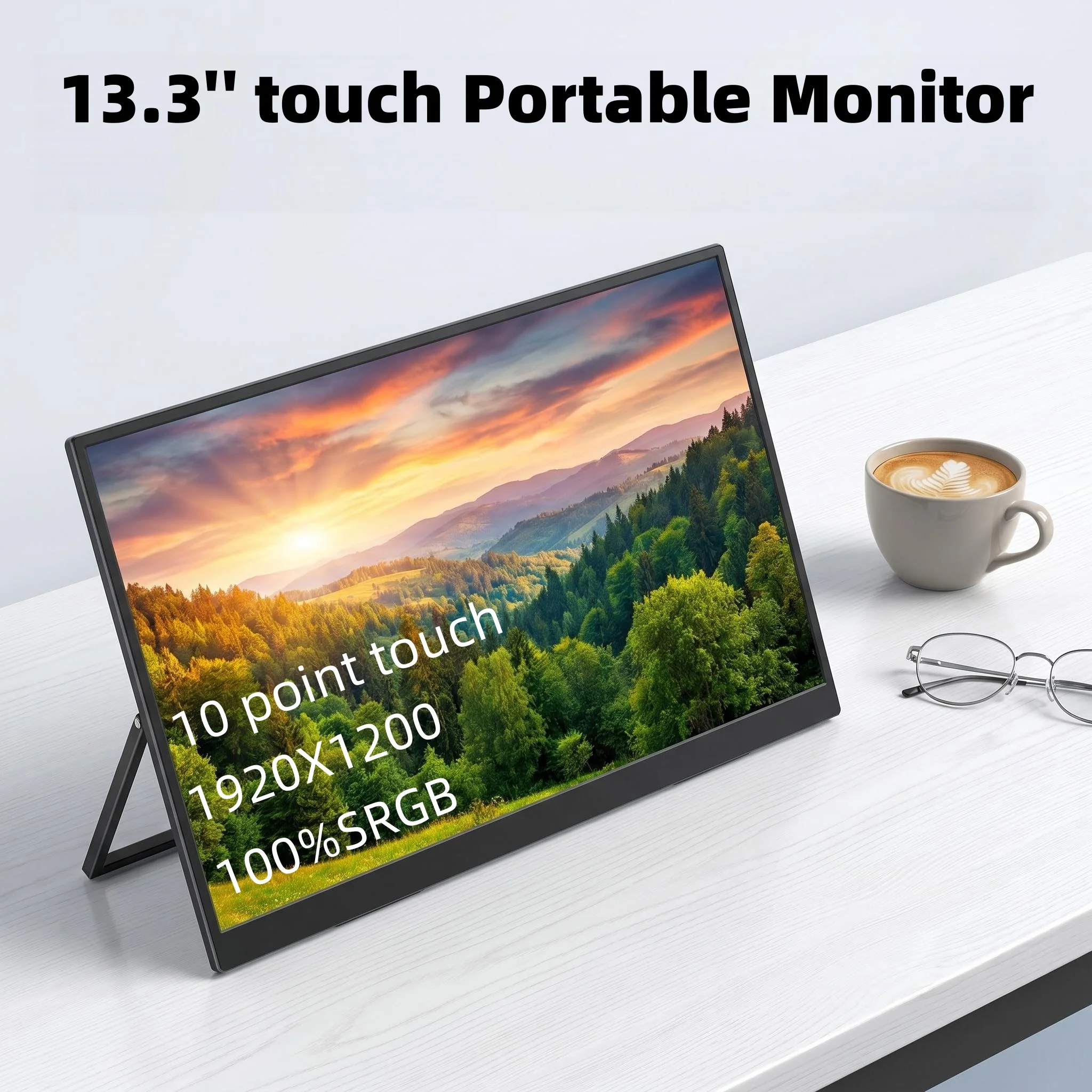 13.3-inch Touchscreen Portable Monitor with Optional 100% SRGB, 10-Point Touch, 1920x1200 IPS Laptop Screen Extender, 16:10 Aspe