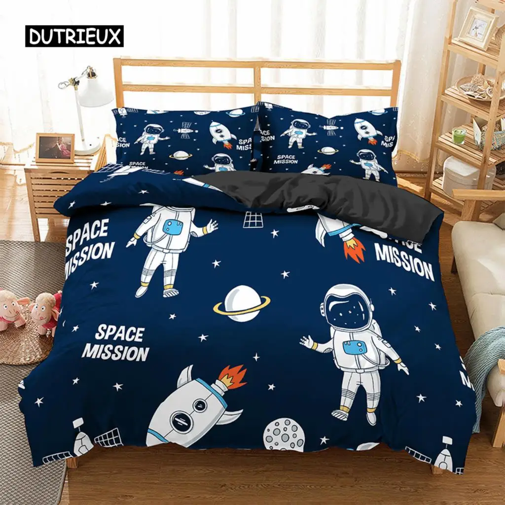 

Cartoon Bedding Set Aviation Astronaut Duvet Cover Boys Blue Sky Dream Quilt Cover Twin Single Double Sizes Pillow Case