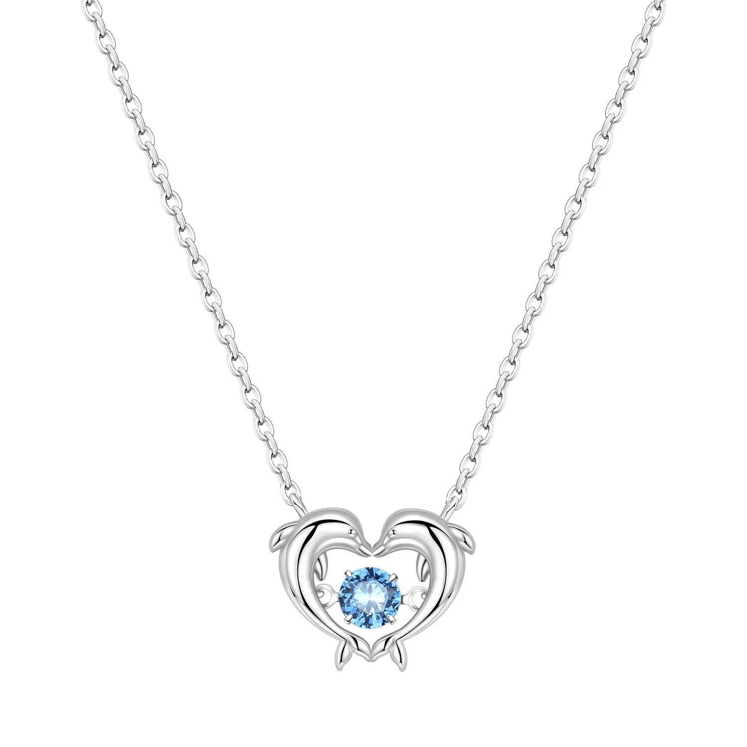 Orstarry 925 Sterling Silver Blue Zircon Dolphin Love Necklace Pendant Necklace for Women Birthday Gifts Fine Jewelry