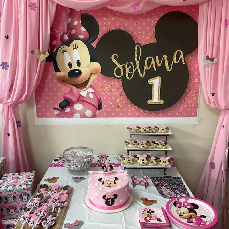 Disney Red Minnie Mouse Birthday Backdrop Photography Custom Product Boys Girls Birthday Photo Background