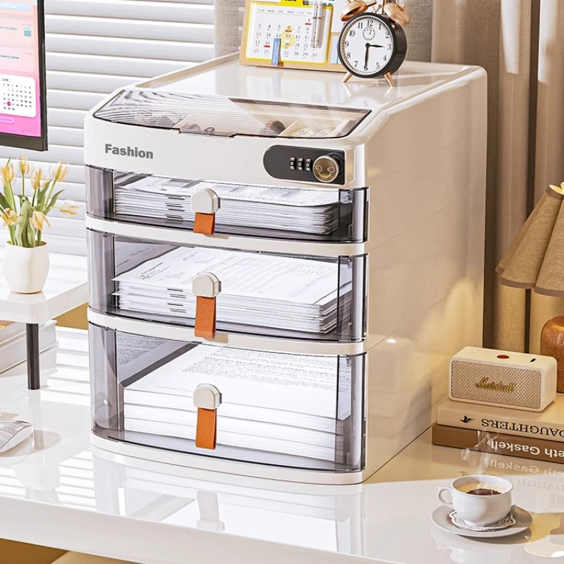 

Lockable Desktop Storage Box with Key Drawer Organizer for Office Supplies Dormitory Desk Tray Document File Holder Case