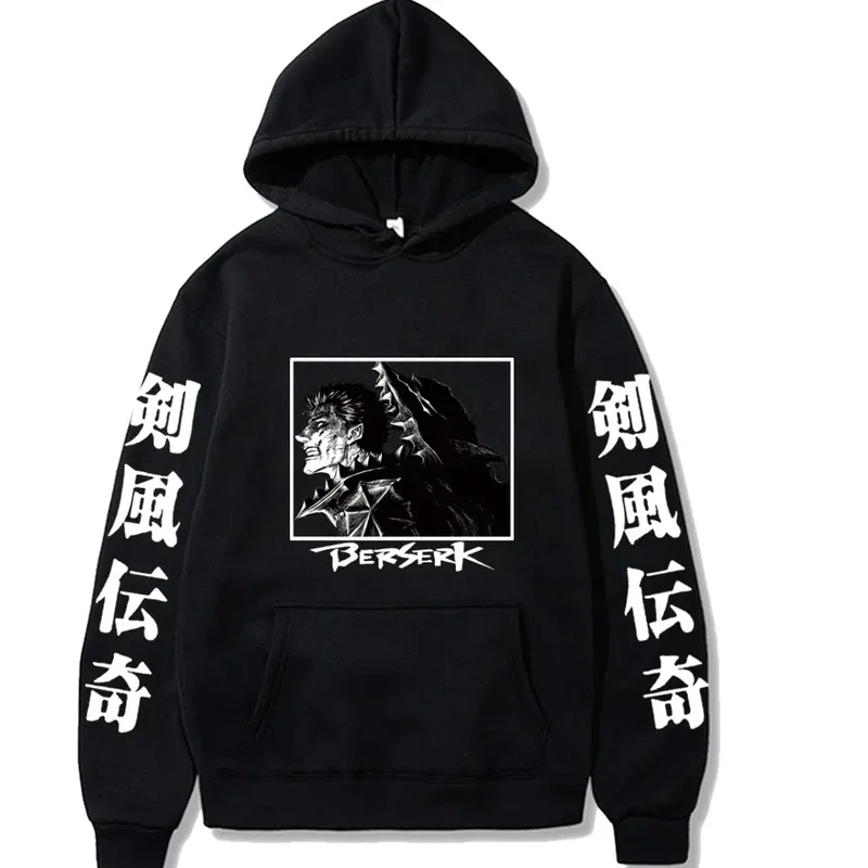 Japanese anime Dark Manga Berserk Anime Hoodies Cartoon Manga Guts Sweatshirt Black Pullover Oversized Causal Men's hoodies