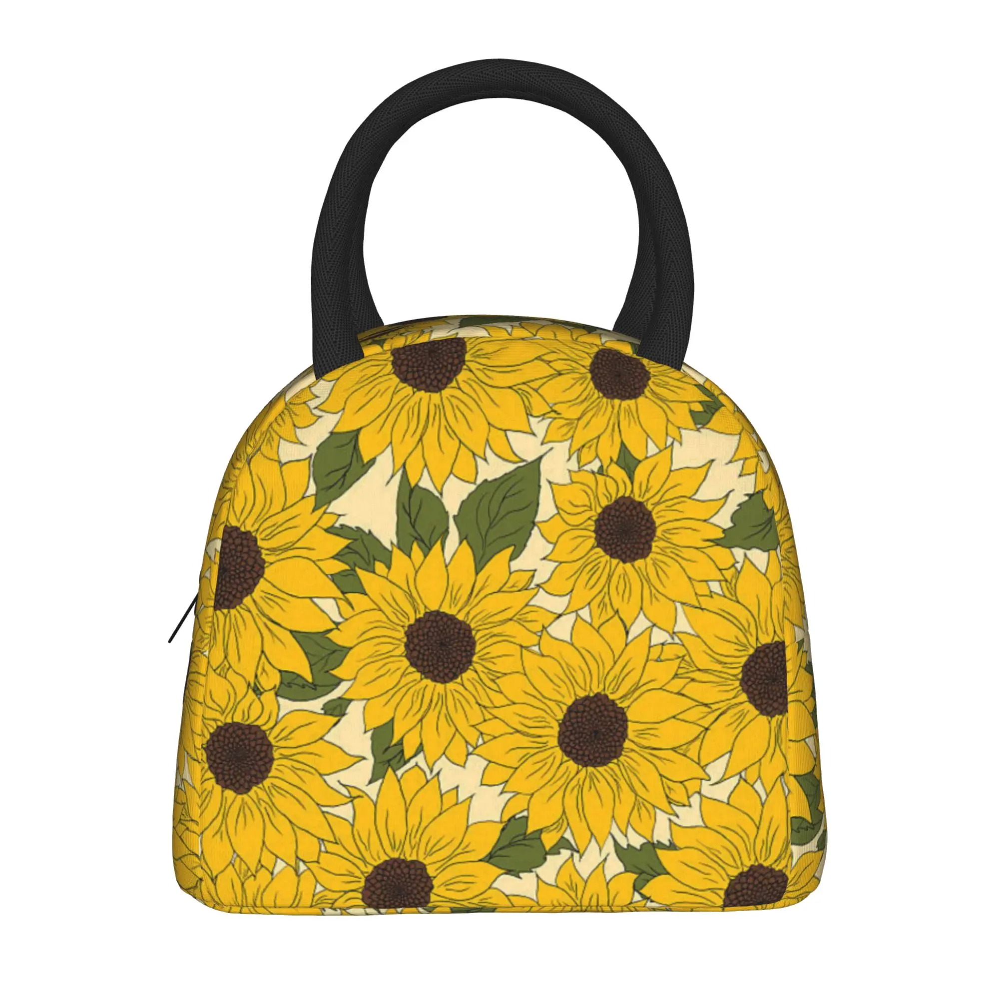 Sunflower Lunch Bag  Casual Lunch Box For Men School Convenient Cooler Bag Oxford Print Tote Food Bags