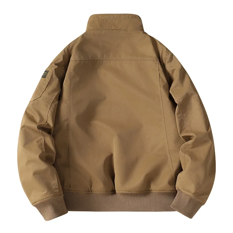 Winter Men's Fleece Thick Bomber Jacket Solid Multi-Pocket Casual Loose Cargo Outwear Coats Male Stand Collar Warm Zipper Jacket