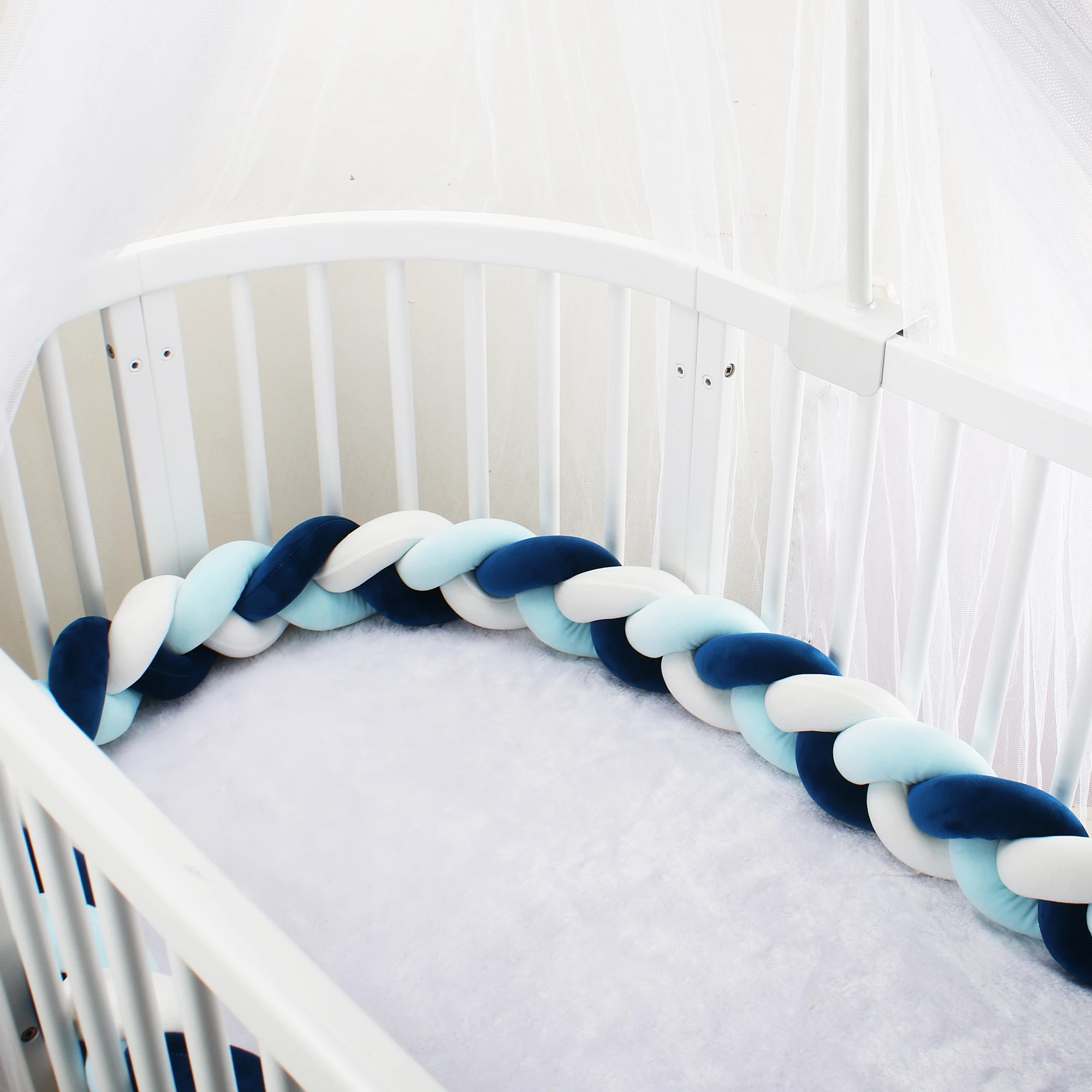 300cm Baby Bed Bumper Knotted Three-Strand Braided Crib Anti-Collision Bed Surround Newborns Bumper Circumference Protector