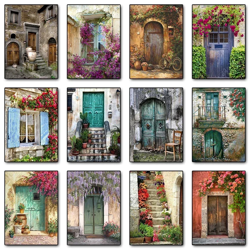 Vintage Door Window Ladder Travel Landscape Canvas Painting Posters and Prints Wall Art Pictures for Living Room Home Decor