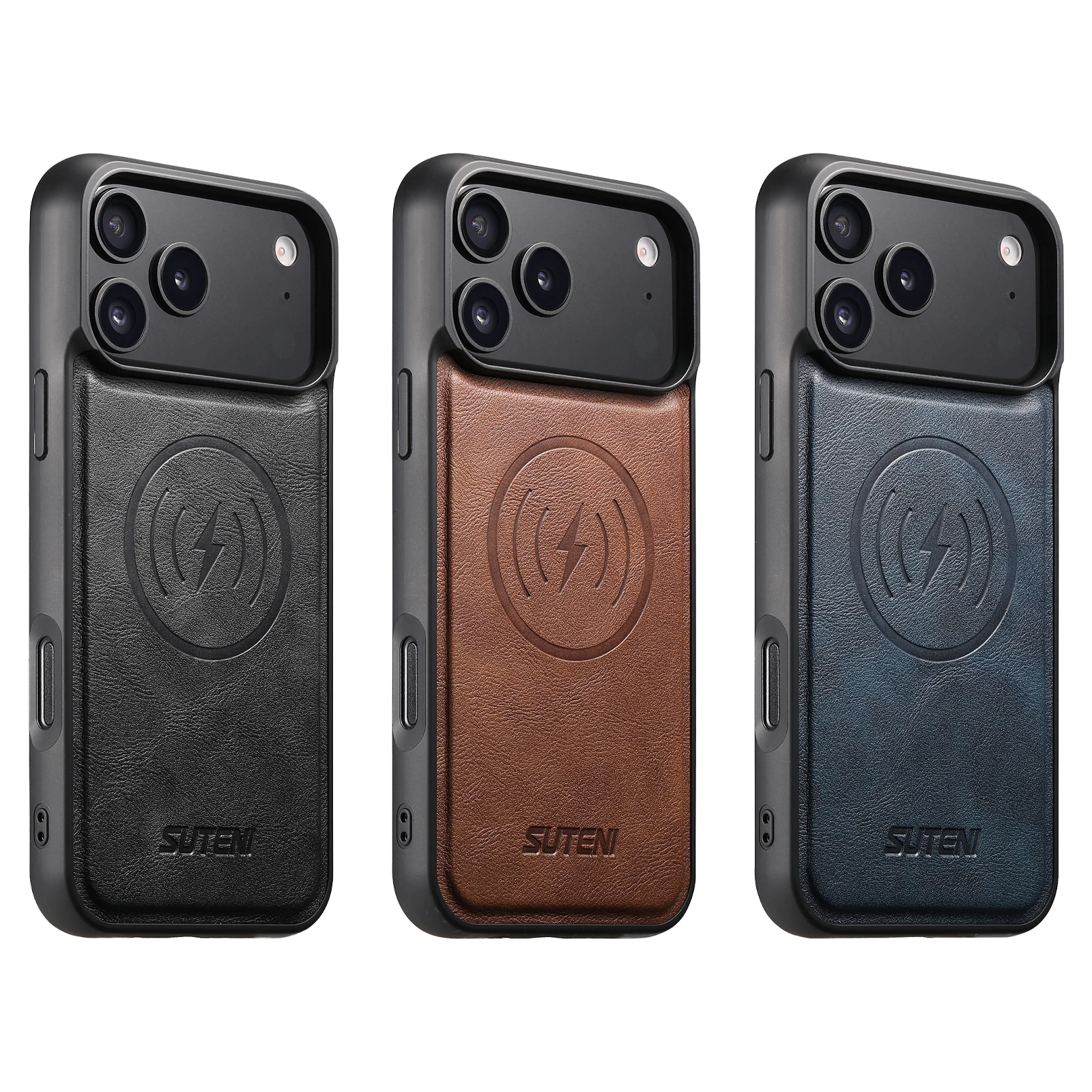 SUTENI Mattierte Kunstleder-Handyhülle mit Magnet und kabelloser Ladefunktion für iPhone 18 Pro Max 17 Air 16 Plus 15 14 13 12 – Detail 1