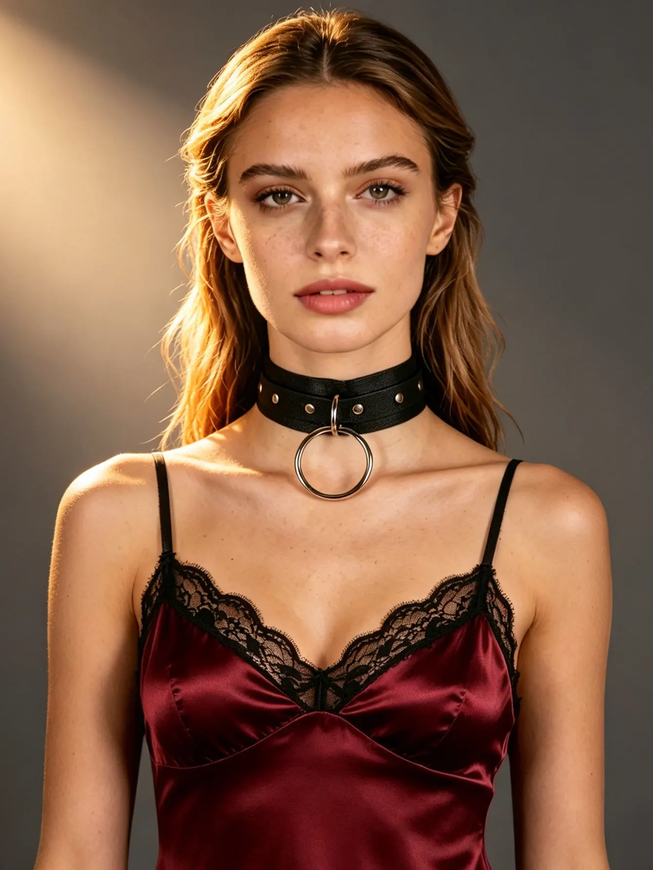 Women's Fashion Gothic Faux Leather Black Neck Strap - Punk O-Ring Studded Choker Necklace, Retro Edgy Cosplay Pre-Tied Neckwear