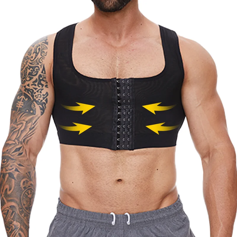 Men Chest Binder Gynecomastia Compression Tank Top Breathable Post Surgery Vest Buckle Underwear Chest Reduction Body Shaper