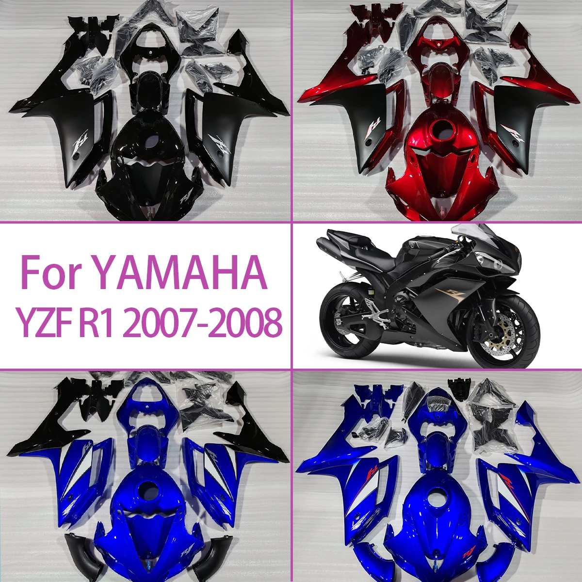 

2007 2008 YZF R1 Replacement Custom Fairings Black Blue Red For 07 08 Yamaha YZF R1 Injection Fairing Kit