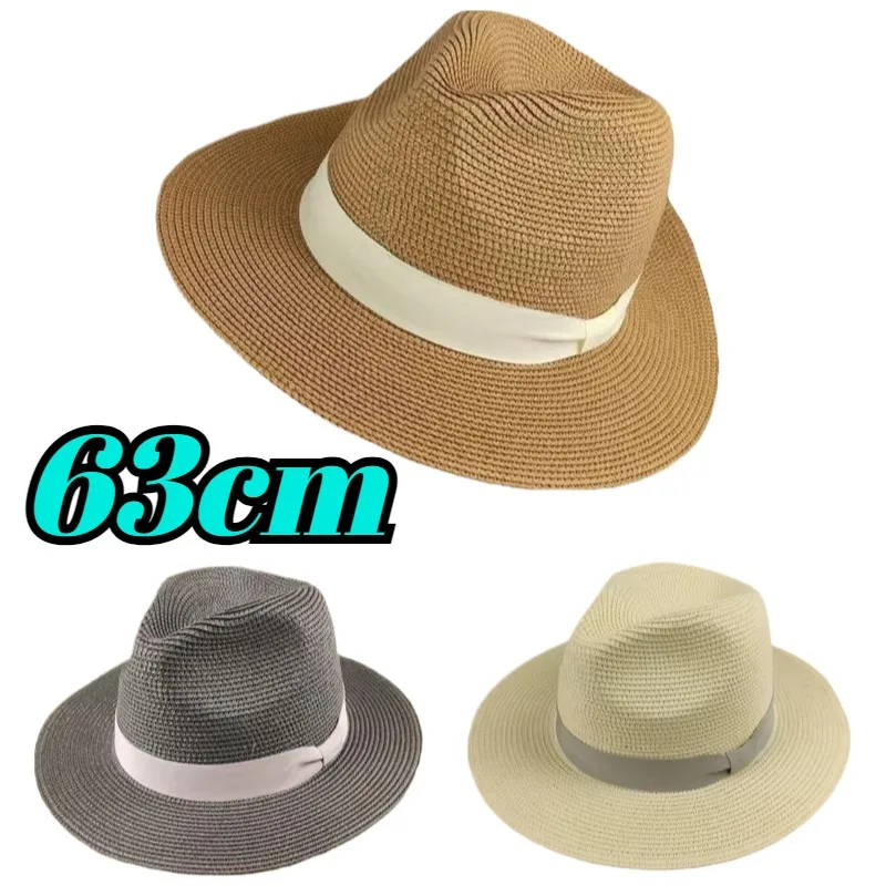 

Big Size 63CM Panama Sun Hats Foldable Woven Straw Hat Men Plus Size 60cm Women Jazz Top Beach Hat Sun Protection Shading Hat