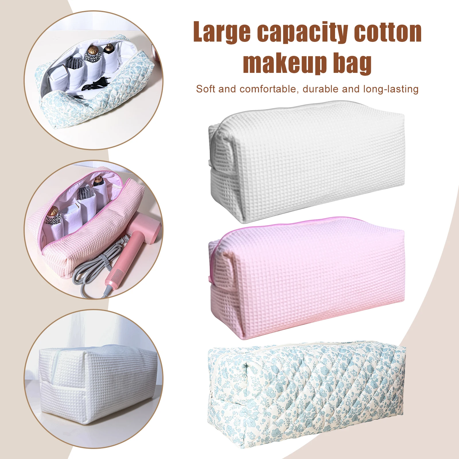 

Cotton Large Capacity Cosmetic Bag Portable Travel Organizer for Women Girls Work Shopping Travel Vacation
