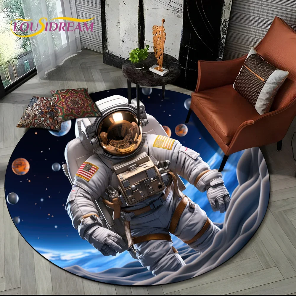 Astronaut Universe Spaceman 3D Outer Space Cartoon Round Carpet Rug for Bedroom Living Room Sofa Decoration,Kid Decor Floor Mat