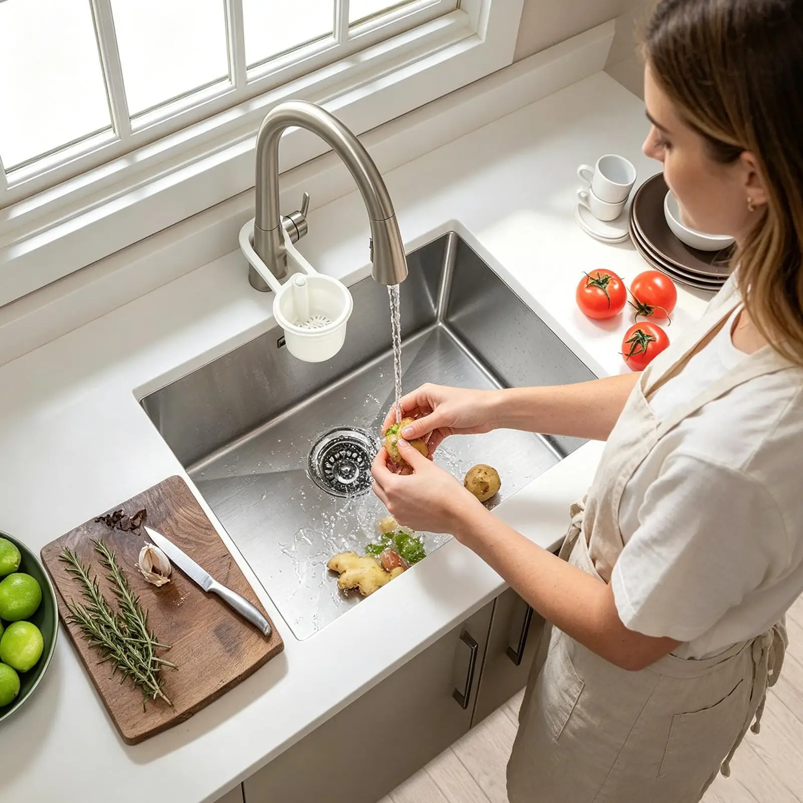 Press-Type Drain Basket: Food Strainer & Sink Organizer Multi-Functional for Kitchen Use Faucet Hanging Storage