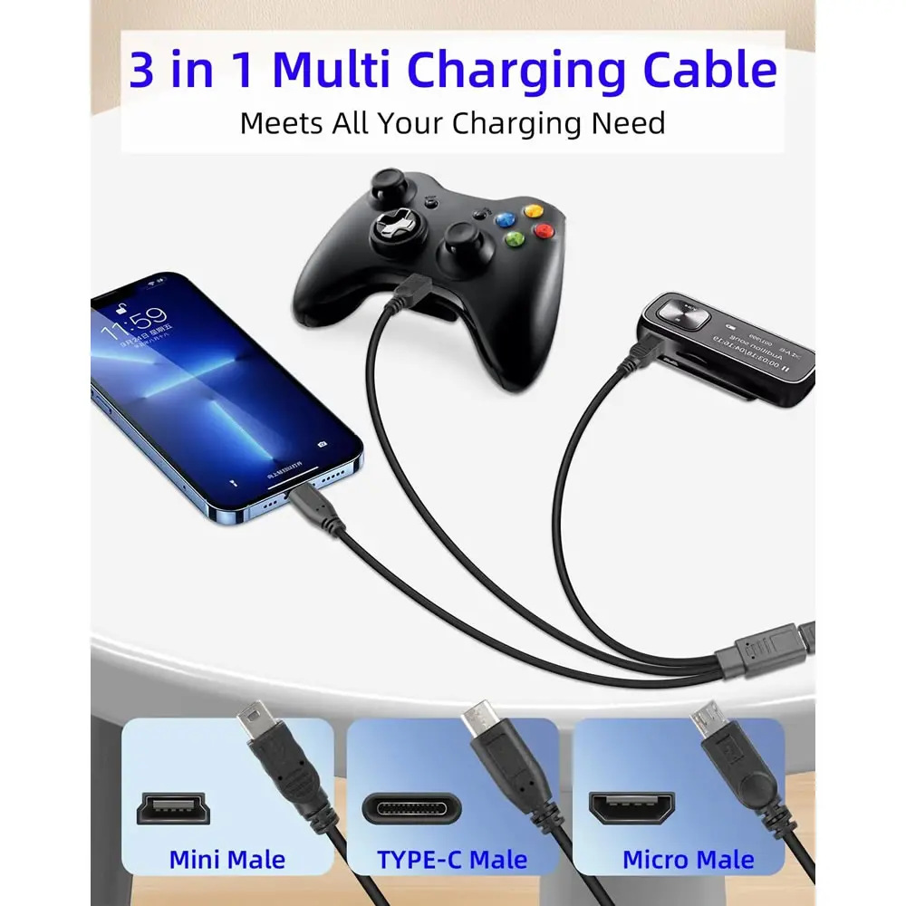 3 in 1 USB C Splitter Cable Type-C Extension Cable USB-C Female to Type C / Micro USB / Mini USB Multiple Devices Charging Cord image 4