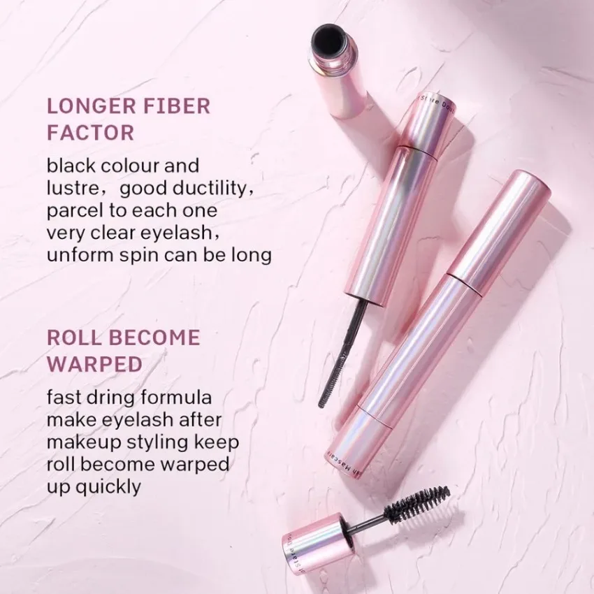 Custom Pink Tube Double-head Mascara Waterproof Yper-Curl Lengthening Extra Volume Long Lasting Non-smudging Black Mascara Bulk