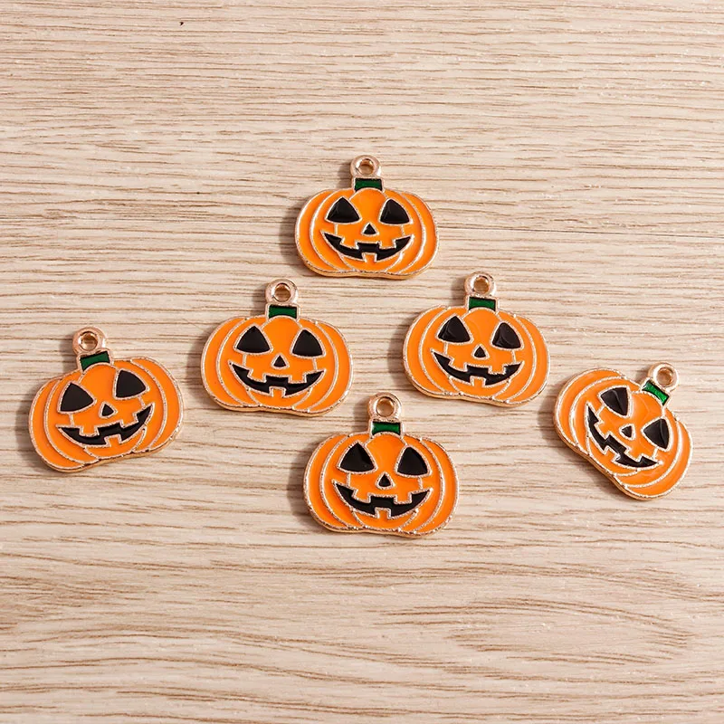 10 Stück 21 x 19 mm niedliche Emaille-Halloween-Kürbis-Anhänger für Schmuckherstellung, Ohrringe, Anhänger, Halsketten, Armbänder, Bastelbedarf – Detail 6