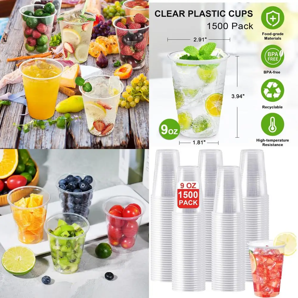 

9 oz Clear Plastic Cups, 1500 Pack, Ideal for Parties, Picnics, Weddings, and Holidays