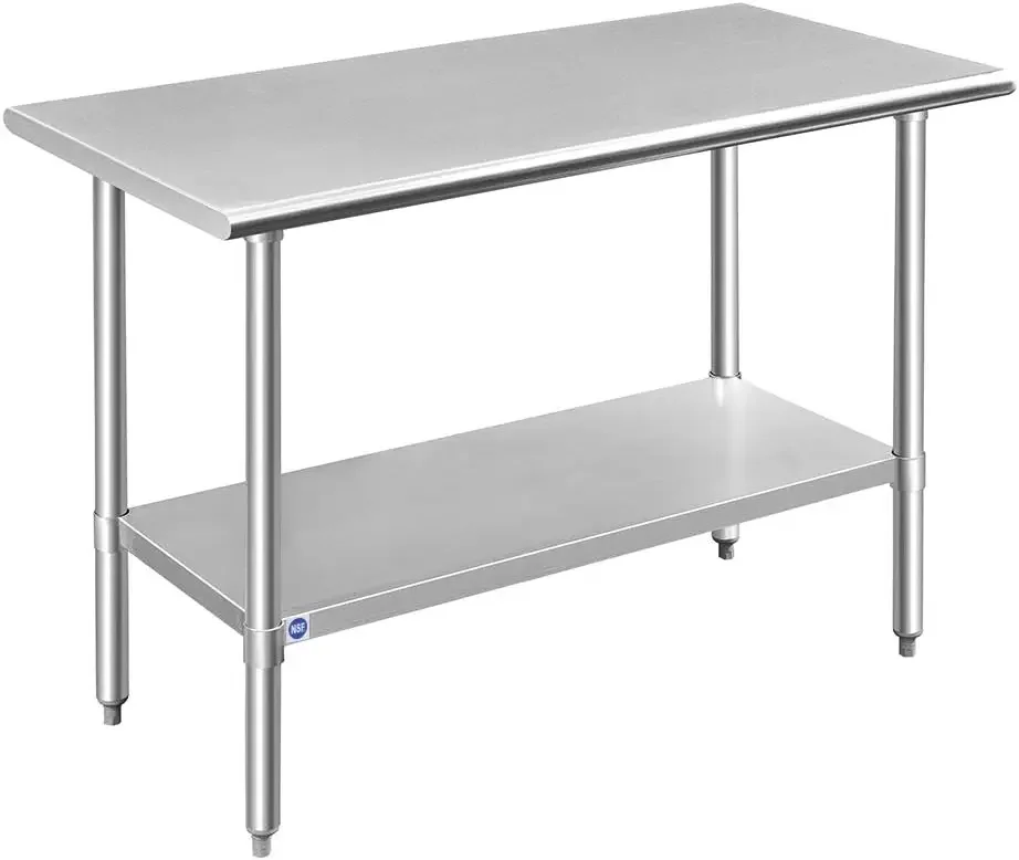 Stainless Steel Table for Prep & Work 48x24 Inches, NSF Metal Commercial Kitchen Table with Adjustable Under Shelf and